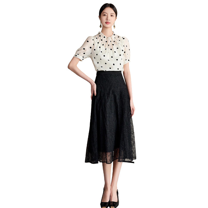 Summer New Short-Sleeved Design Romantic Polka Dot Women's Shirt Small Fresh and Stylish Tencel Skin-Friendly Small Stand-Up Collar Shirt