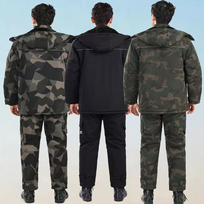 Winter Cotton-Padded Labor Protection Clothing for Men, Fleece-Lined and Thickeneded Cotton-Padded Jacket and Pants Suit, Wear-Resistant and Cold-Proof Camouflage Cotton Coat and Work Clothes