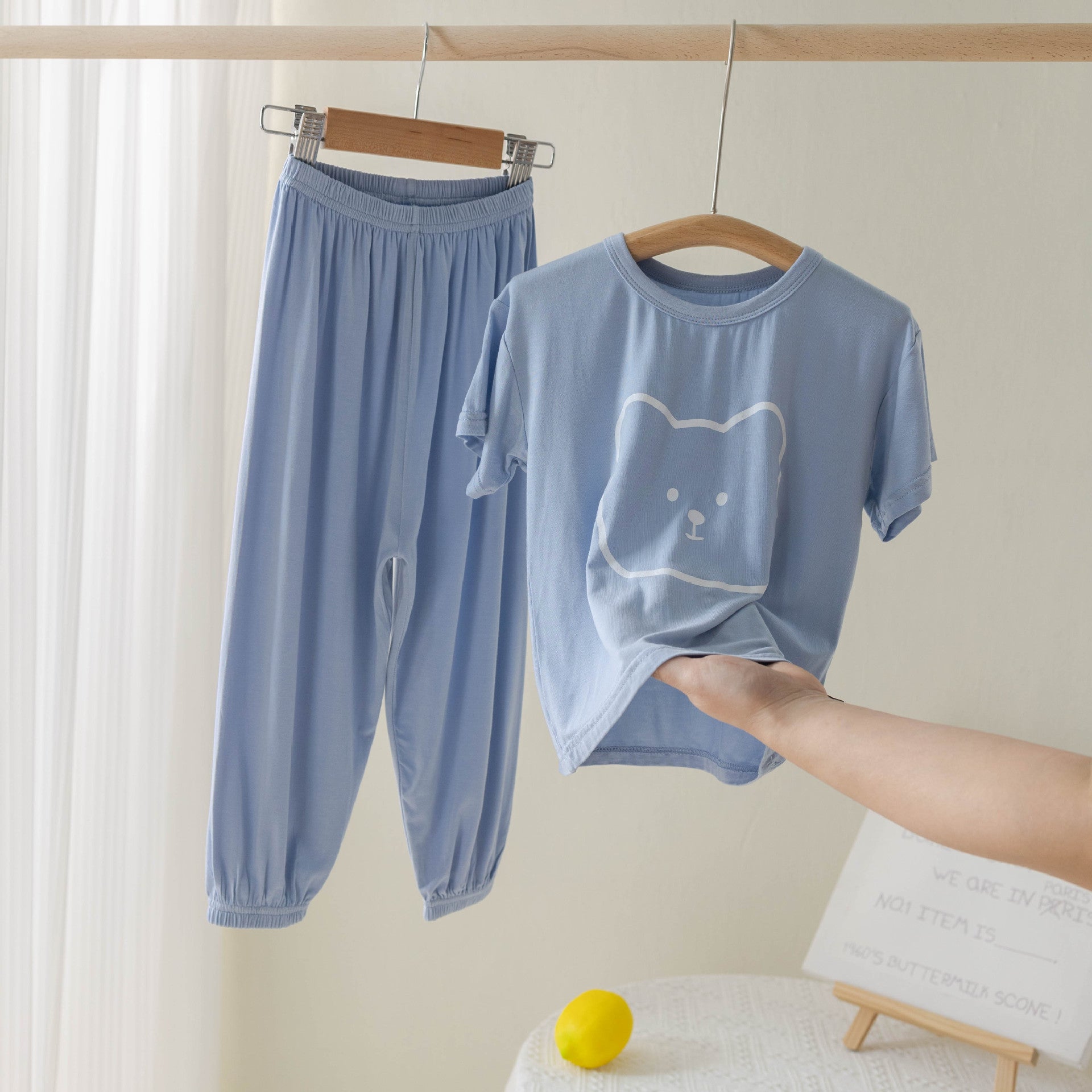 Children's Modal Pajamas Summer Thin Short-sleeved Trousers Ice Silk Middle-aged Boys and Girls Home Suit Summer