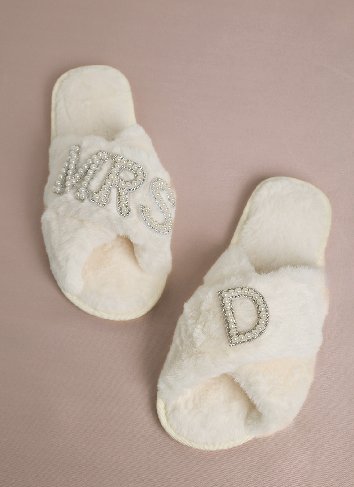 Bride Plush Slippers Cross-Border Popular Pearl Letters Bride Cross Plush Slippers Bachelor Party Wedding