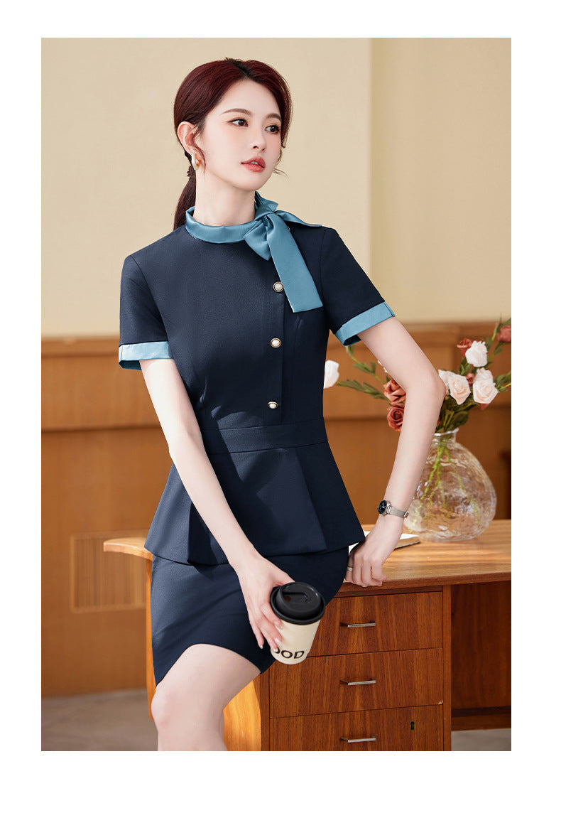Short-Sleeved Stewardess Elegant Beauty Salon Oral Front Desk Work Clothes Professional Suit Female Hotel Reception Service Staff Uniform
