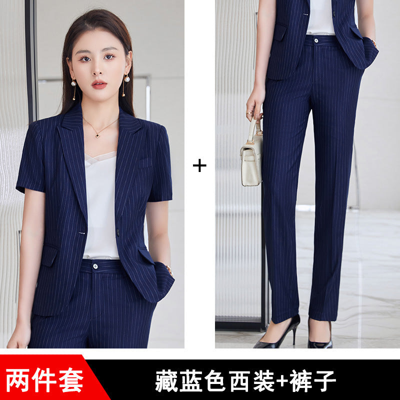 Hotel Front Desk Jewelry Store Work Clothes Classy New Stripesd Suit Suit Women's Summer Thin Short-Sleeved Business Wear