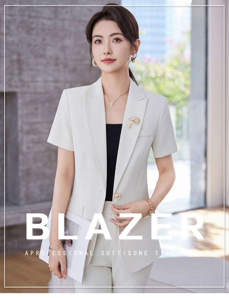 White Short-Sleeved Suit Jacket for Women Summer New Style Petite Professional Elegant Suit Suit Hotel Work Clothes Thin