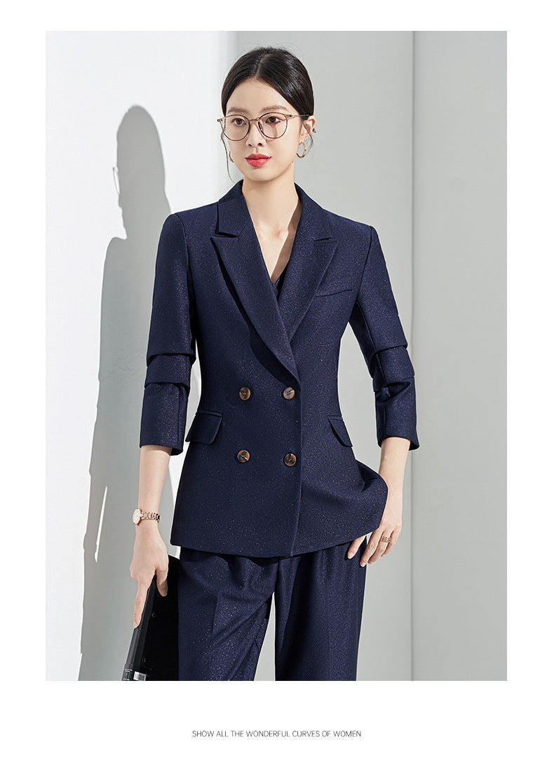 Blue Classy Professional Suit Suit for Women 2025 Spring & Fall New Style Workplace Formal Wear Elegant Work Clothing Three-Piece Suit