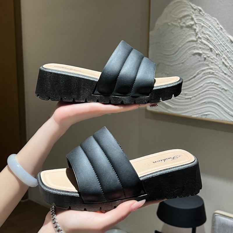 2024 New Wedge Slippers Women's Summer Southeast Asia Foreign Trade Thick Bottom Fashionable All-match Outer Wear Thickened Sandals