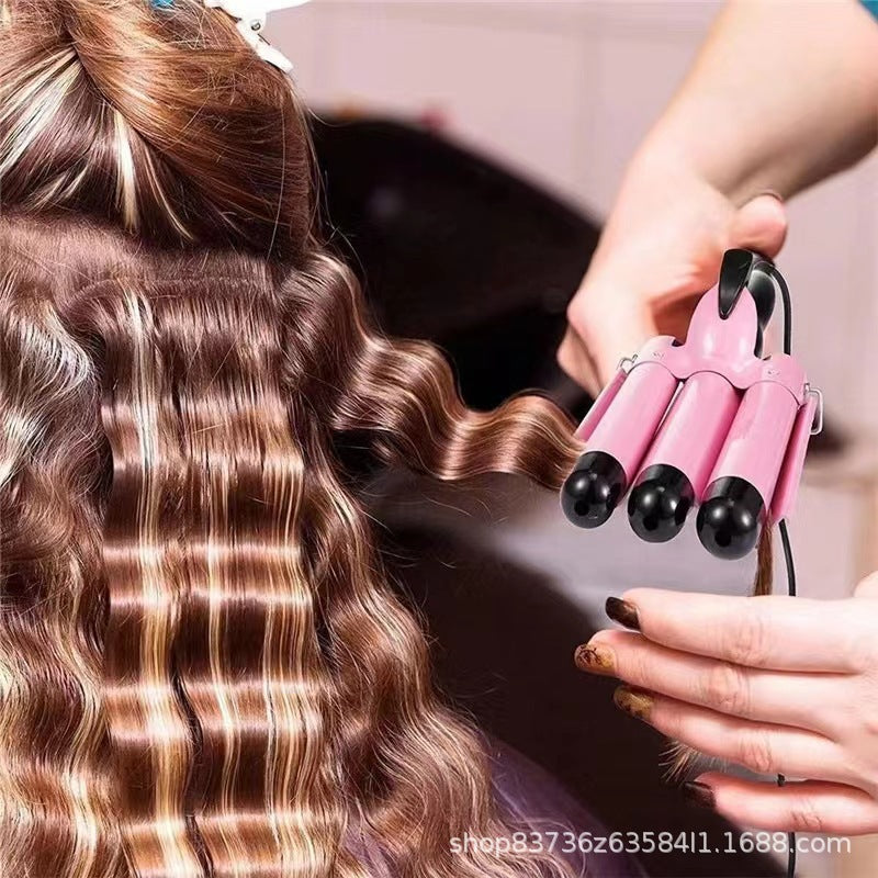 Hot sale three-tube curling iron three-rod curling iron water ripple hairdressing stick egg roll electric splint iron big wave