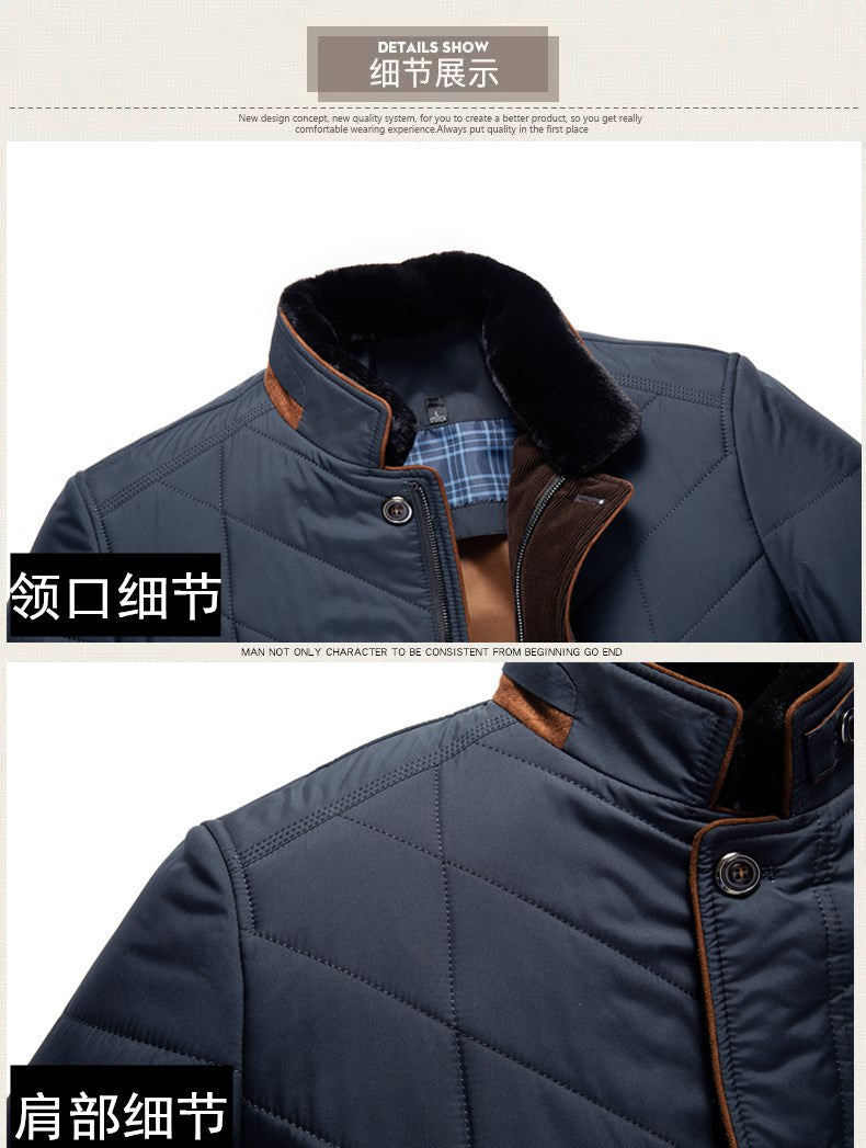 Cross-border 2024 winter father's warm casual cotton-padded jacket stand collar thickened middle-aged and elderly fashion cotton-padded casual coat