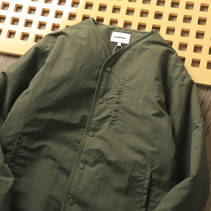 Retro Collarless Layered Thickeneded Men's Winter Jacket Loose Casual Autumn and Winter Warm Inner Lining Men's Cotton Jacket