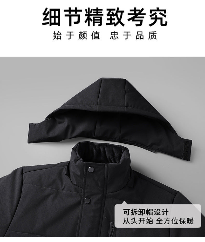 Winter Grandpa Cotton-Padded Jacket for Middle-Aged and Elderly Men, Thick Fleece-Lined Hooded Warm Coat, Middle-Aged and Elderly Dad's Cotton-Padded Jacket