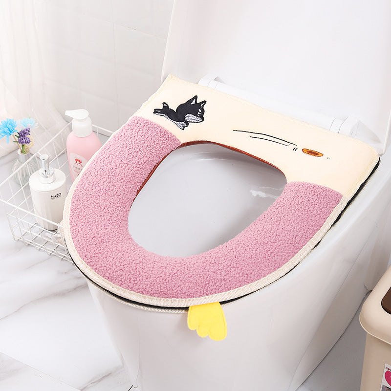 Household toilet cover portable zipper toilet seat cushion winter plush toilet seat cover waterproof thickened toilet mat