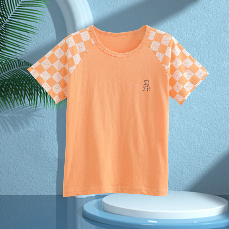 Children's Pajamas, Pure Cotton, Summer Short-Sleeved Shorts Set for Boys, Home Clothes for Girls, Air-Conditioned Clothes for Middle-Aged and Older Boys