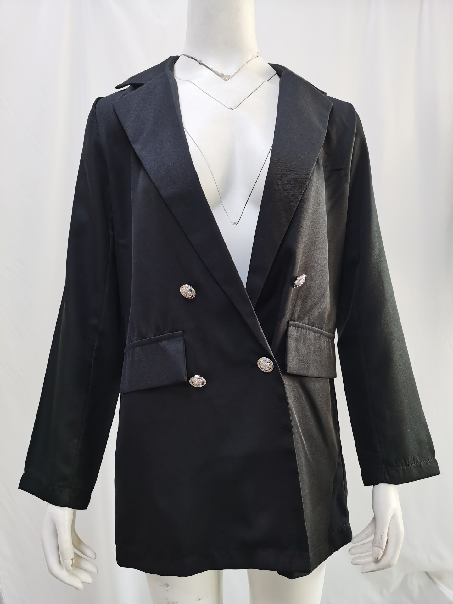 Amazon wish explosions solid color fashion lapel cardigan 2020 Europe and the United States long temperament suit jacket women