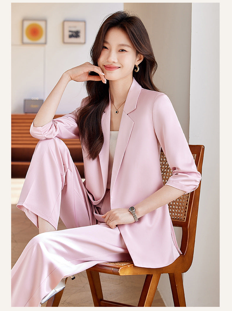 New Chinese-Style Women's Summer Thin Suit for Petite Figures, High-End Professional Attire, Acetate-Like Blazer