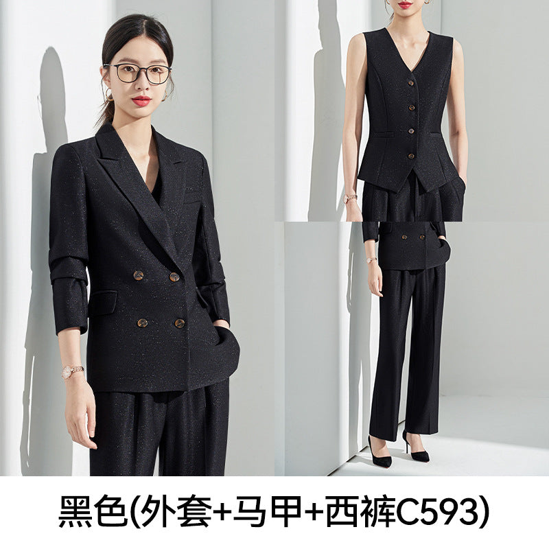 Blue Classy Professional Suit Suit for Women 2025 Spring & Fall New Style Workplace Formal Wear Elegant Work Clothing Three-Piece Suit