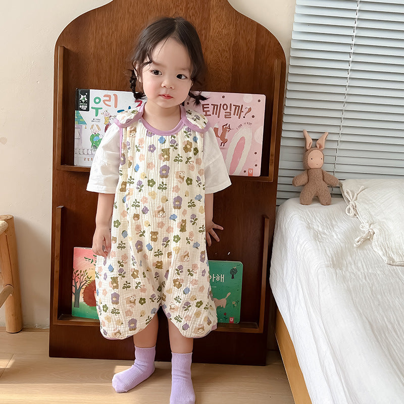 Baby Vest Sleeping Bag Summer Thin Gauze Pure Cotton Baby Kick-proof Sleeveless Children's Pajamas Air-conditioned Room Anti-cold