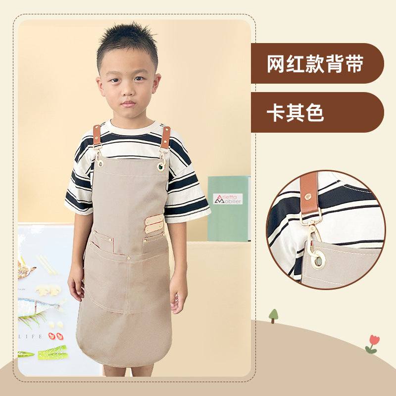 Mengniu Internet Celebrity Cross-Border Waterproof and Oil-Proof Canvas Suspenders Catering Kitchen Home Work Apron Custom Logo Printing