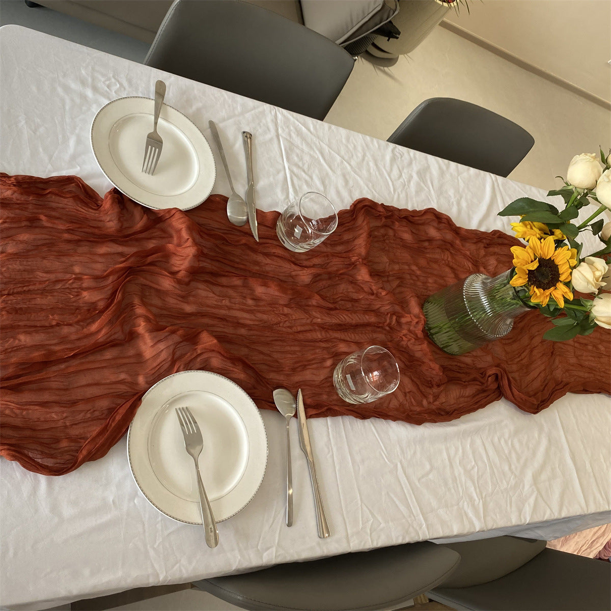 Bali Crepe Table Flag Foreign Trade Western Tablecloth Light Luxury High-End Wedding Party Decoration Pleated Table Flag Wholesale