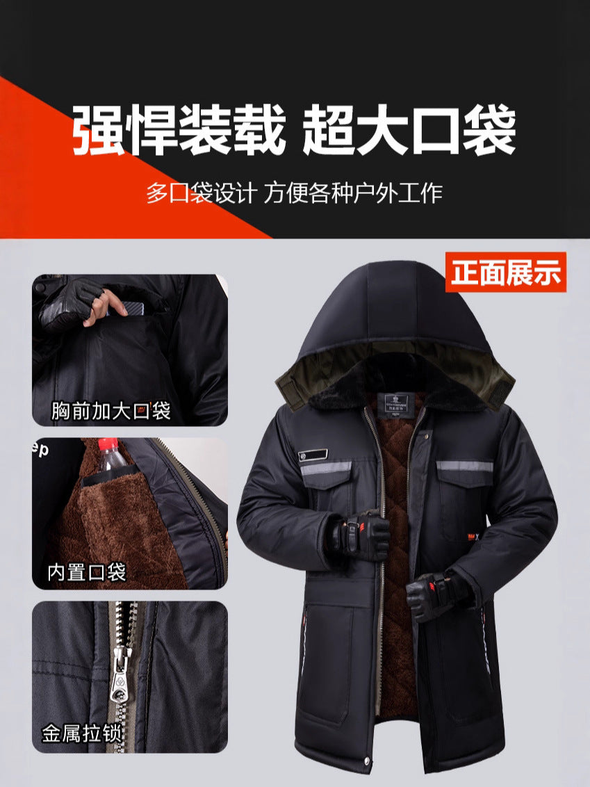 Winter Cold-Proof Cotton Coat, Labor Protection Cotton Jacket, Fleece-Lined and Thickeneded Construction Site Cold Storage Cotton Jacket, Thickeneded Warm Work Clothes, Cotton Jacket