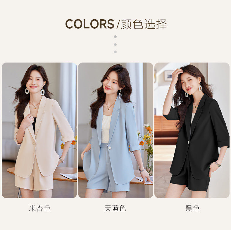 Blue Mid-Sleeve Chiffon Suit Jacket for Women 2025 New Summer Thin Style Fashionable High-End Shorts Suit