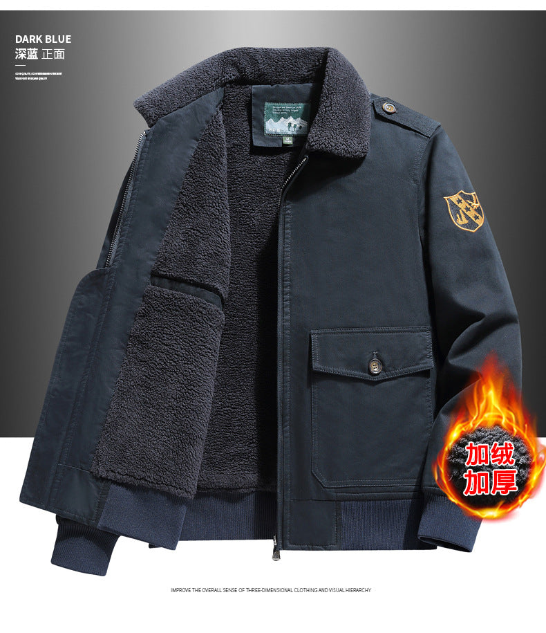 New Lamb Wool Jacket Men's Winter Thickened Wool Collar fleece-lined Overalls Cotton-padded Jacket Men's Jacket Casual Cotton-padded Jacket Aviator