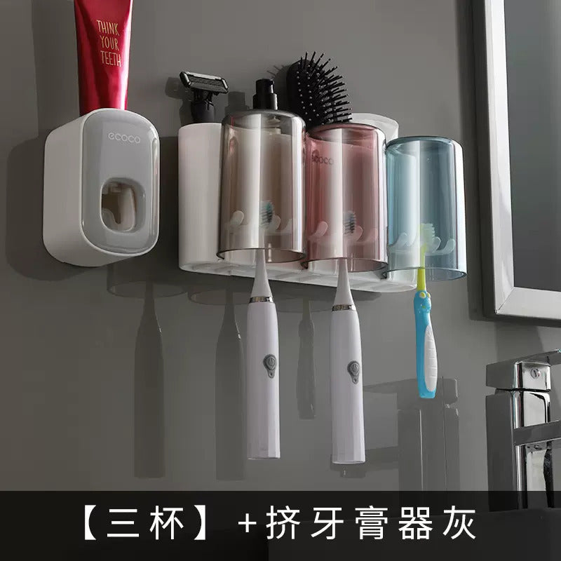 Wall-mounted toothbrush holder toilet non-perforated toothpaste toothbrush storage rack transparent mouthwash cup brushing cup suit