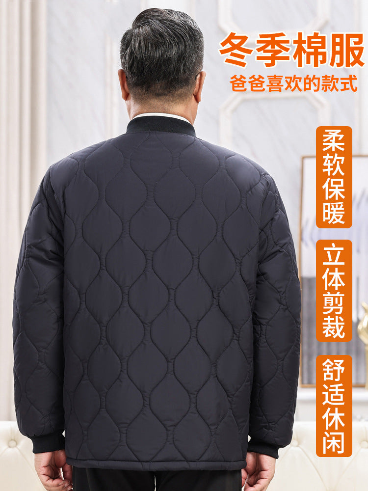 2025 Autumn and Winter Men's Cotton-Padded Jacket with Fleece Lining, Thickened Snap Button Coat for Middle-Aged and Elderly, Warm Top, Versatile Dad Outfit