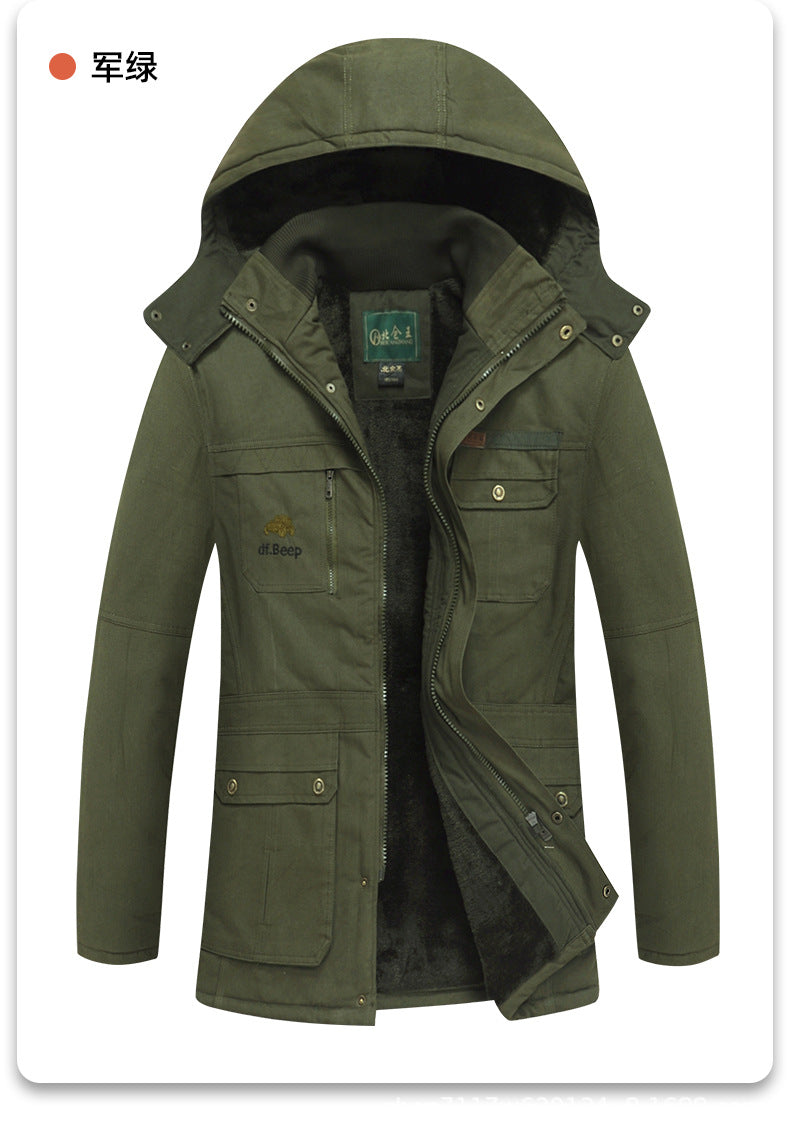 Beicangwang Winter Cotton-Padded Jacket for Men, Fleece-Lined, Thickened, Warm, Cold-Proof, Labor Protection Cotton Coat, Outdoor Cotton Material, Welding Workwear Cotton Jacket