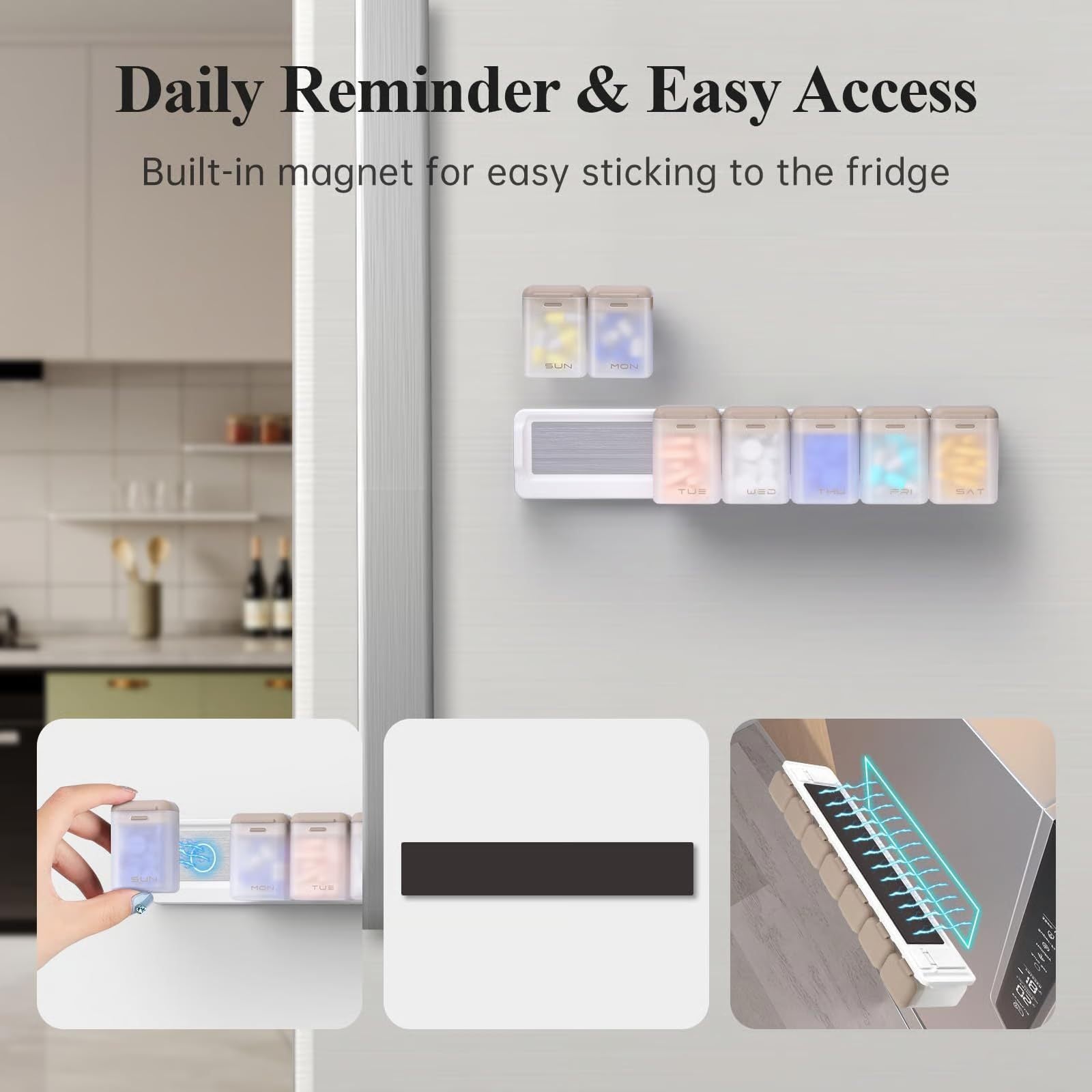 In-Stock Weekly Pill Organizer 1Timeaday Magnetic Pill Box Pill Storage Box Simple and Portable