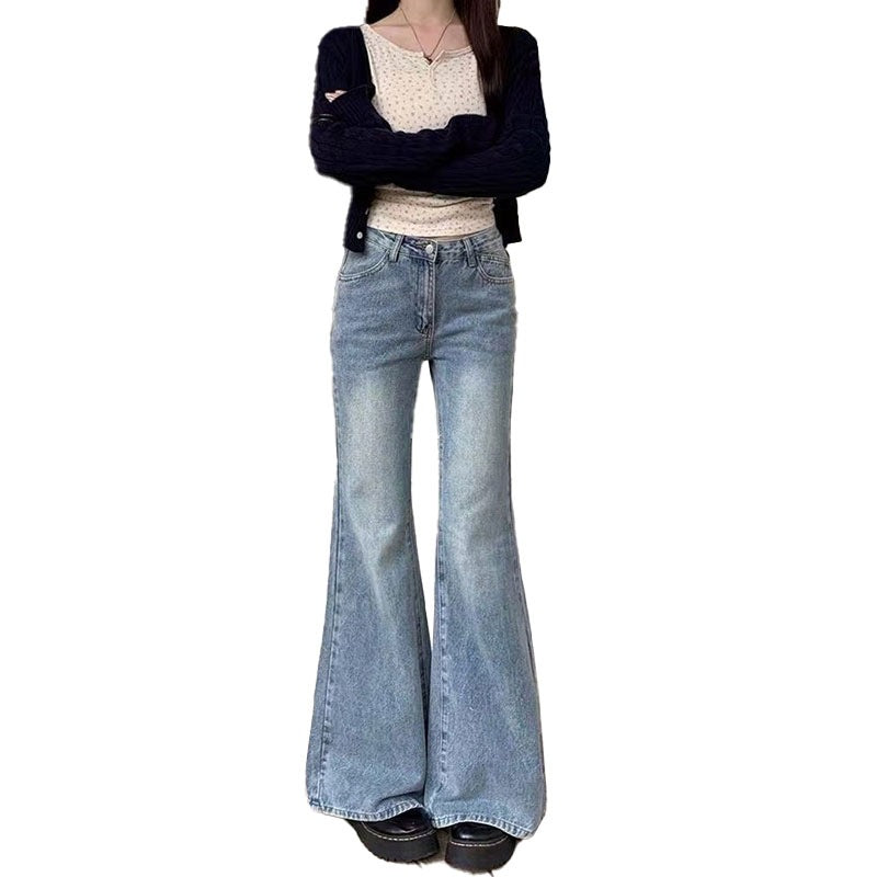 Light Blue Flared Jeans for Women, New Plus Size, Slimming Versatile High-Waisted Wide-Leg Pants with a Stylish Design