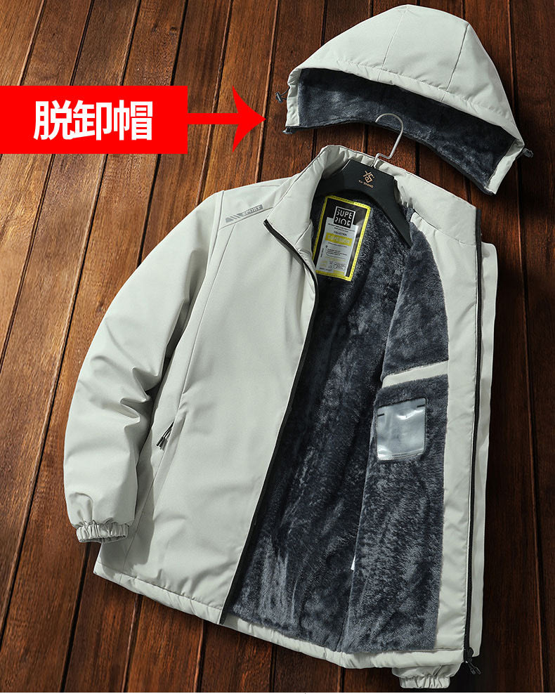 Winter Windproof Jacket Men's Hooded Cotton Work Jacket Cotton Coat Fleece-Lined Thickeneded Warm Autumn and Winter Men's Jacket