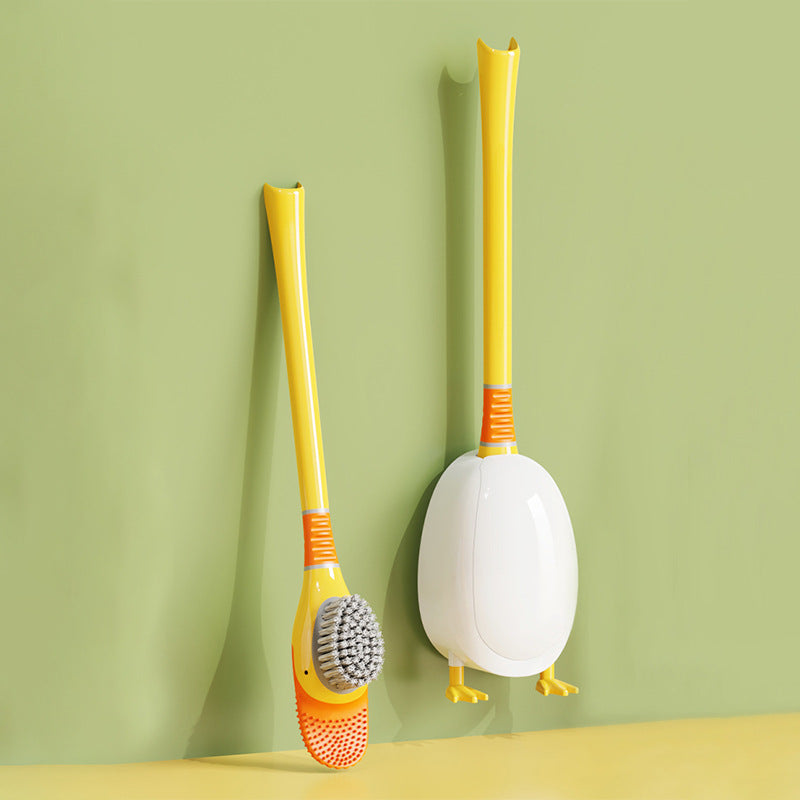 Dopamine Cartoon Duck Silicone Toilet Brush Household Cleaning Set with Base for Toilet Cleaning