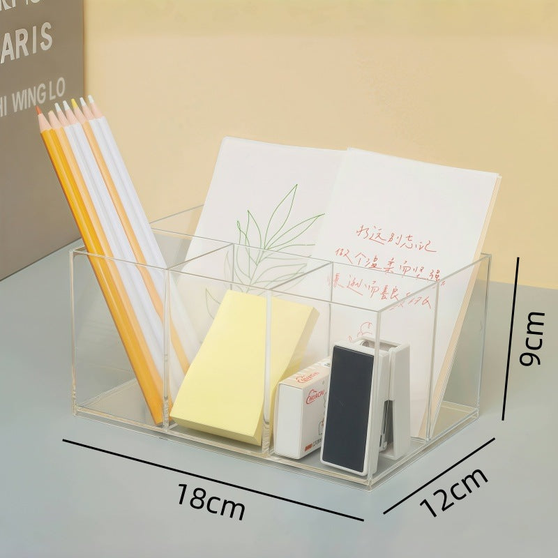 Multi-Grid Pen Holder Storage Box Makeup Brush Storage Tube Nordic Style Student Desktop Transparent Simple Style Solid Color Pen Holder