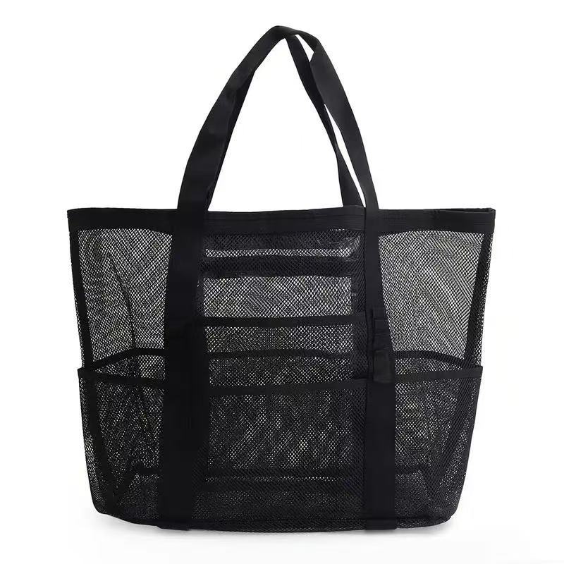 Beach Bag Shoulder Bag Mesh Beach Bag 8-Pocket Bathroom Bag Toy Storage Bag Large Capacity Mesh Cut Out Bag