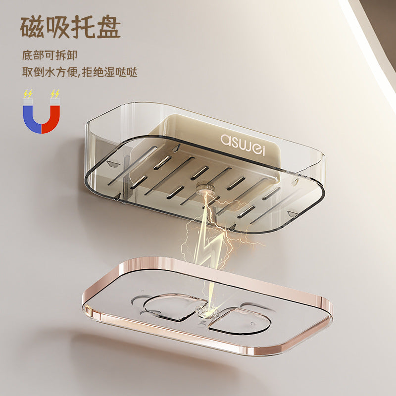 Household High-end Draining Soap Rack Soap Box Bathroom Bathroom Wall-mounted Double-layer Soap Box Non-perforated Storage Rack