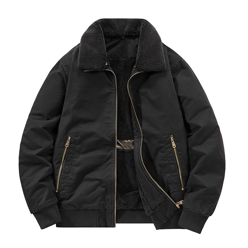Pure Cotton Autumn and Winter Workwear Lamb Velvet Jacket Middle-Aged and Elderly Men's Jacket Flight Suit Winter Thickeneded Velvet Cotton Jacket