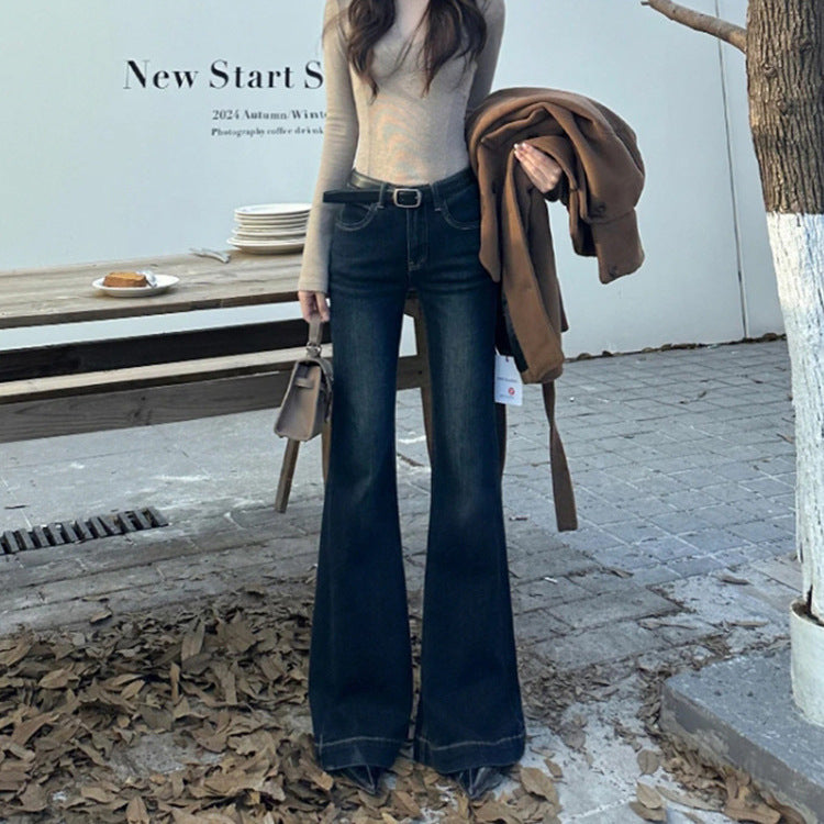 American Retro Flared Jeans for Women, Spring New Slim Fit Low-Rise Straight Cigarette Flared Pants Trendy