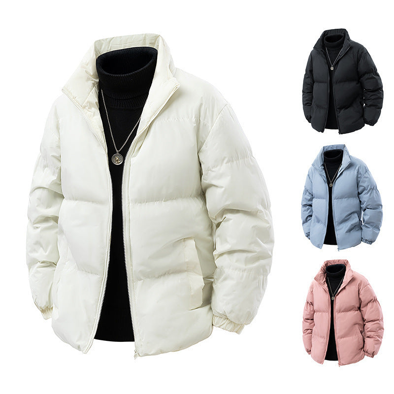 Cross-Border Export 2025 Winter New Men's Solid Color Thickened Stand Collar Cotton Jacket Fashion Casual Cotton Coat