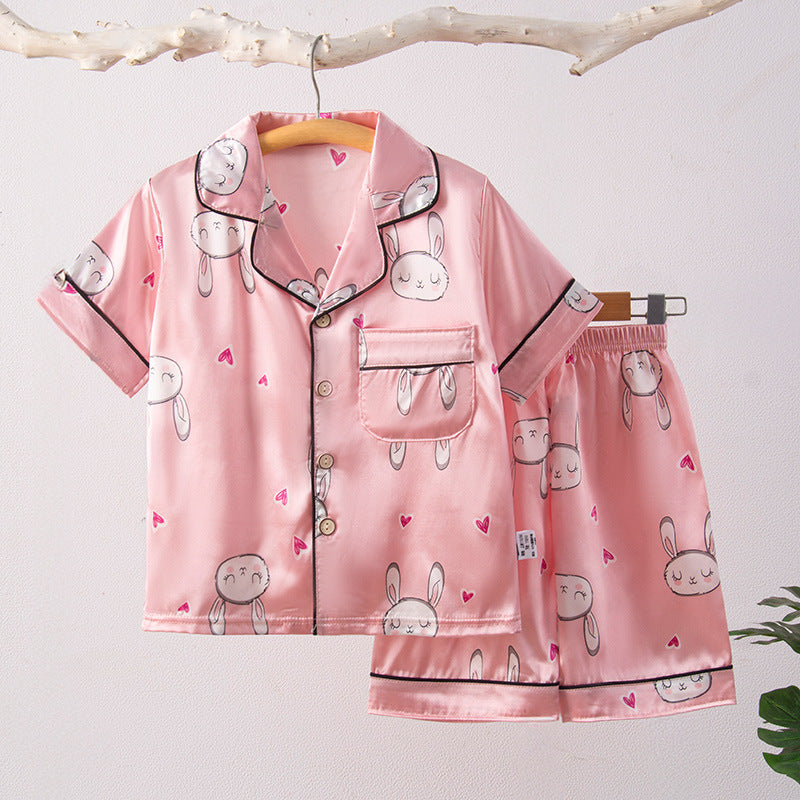 Children's Home Suit Summer Thin Boys and Girls Short-sleeved Cropped Pants Air-conditioning Suit 3-8 Children's Pajamas
