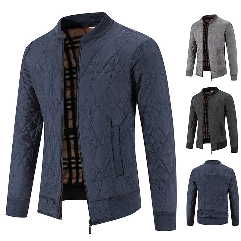 Cross-border winter fleece-lined thickened sweater plus size baseball collar zipper cotton-padded coat cardigan long sleeve warm sweater