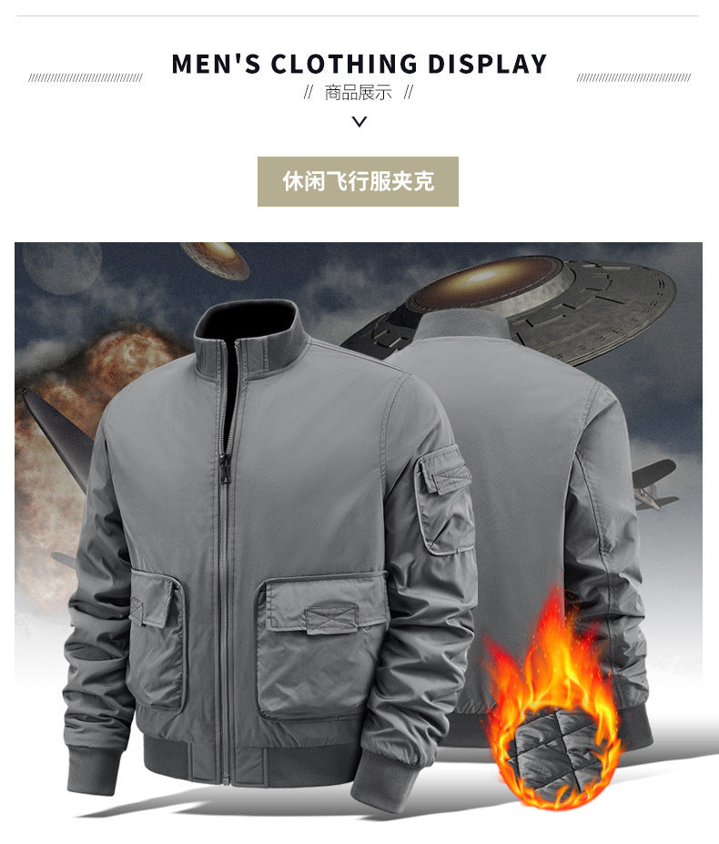 Flying Suit Men's Jacket Cotton Coat Autumn and Winter American Retro Loose Casual Middle-aged Casual Jacket Cotton Coat Coat