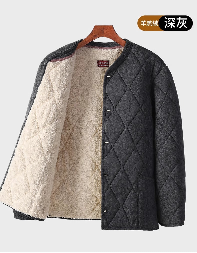 Old People's Cotton-padded Coat fleece-lined Thickened Dad's Cotton-padded Coat Grandpa Lamb Velvet Warm Cotton-padded Coat Home Loose Small Cotton-padded Coat