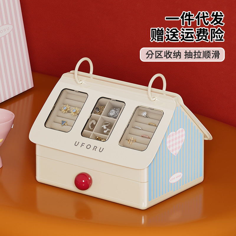 High-End Exquisite Desktop Jewelry Box for Earrings, Necklaces, Bracelets, and Accessories with Compartments and Drawers