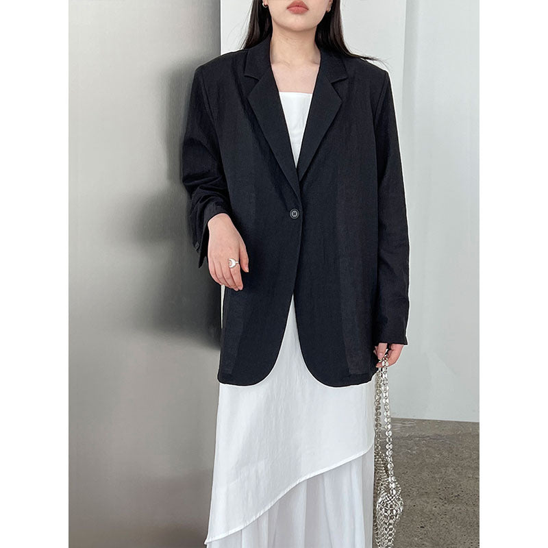 Imitation Linen~Japanese Style Casual One-Button Suit Jacket for Women Summer New Style Light Sun Protection Outer Top 3577
