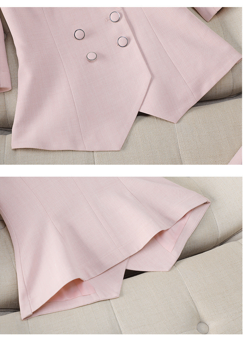 Cross-Border Professional Attire Pink Three-Quarter Sleeve Suit Skirt Women's Spring and Summer New Beauty Salon Work Clothes Over-The-Knee Skirt