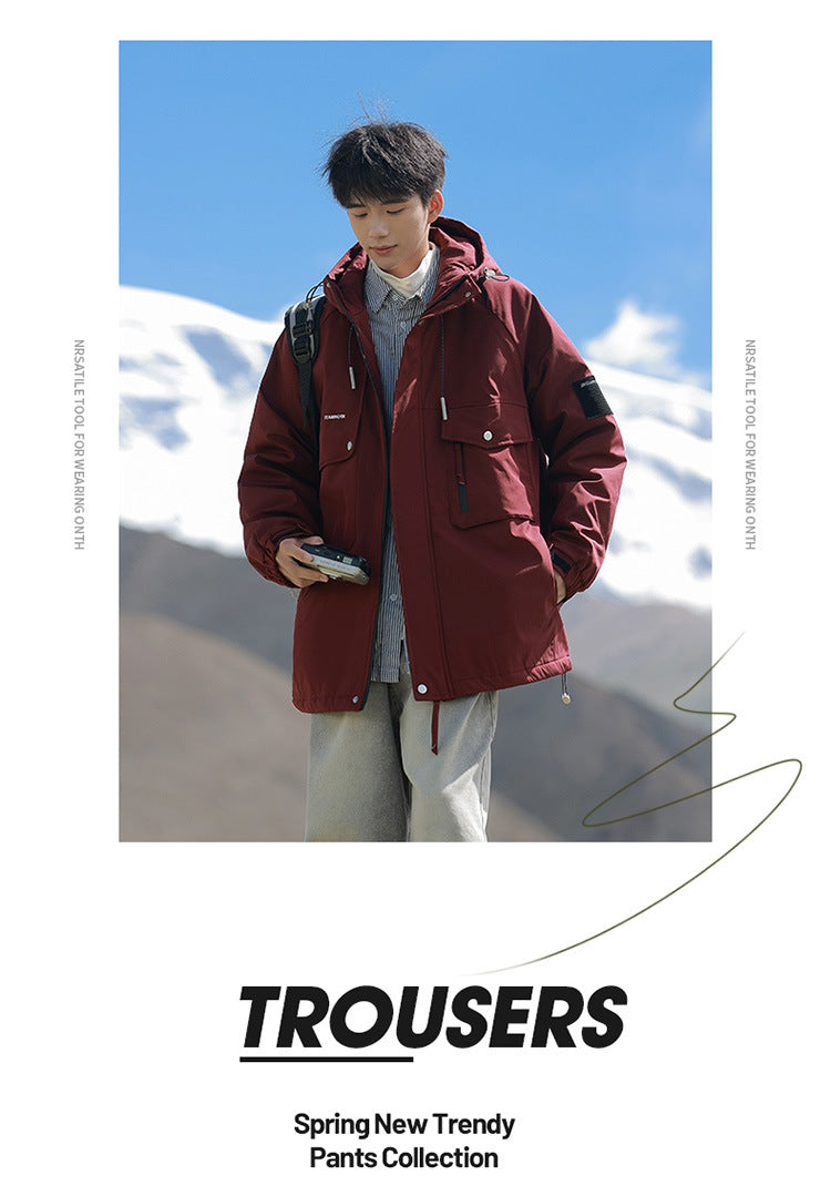 Woodpecker Assault down Cotton Jacket Men's Winter Thickeneded Warm Work Jacket Cotton Jacket New Hooded Winter Jacket