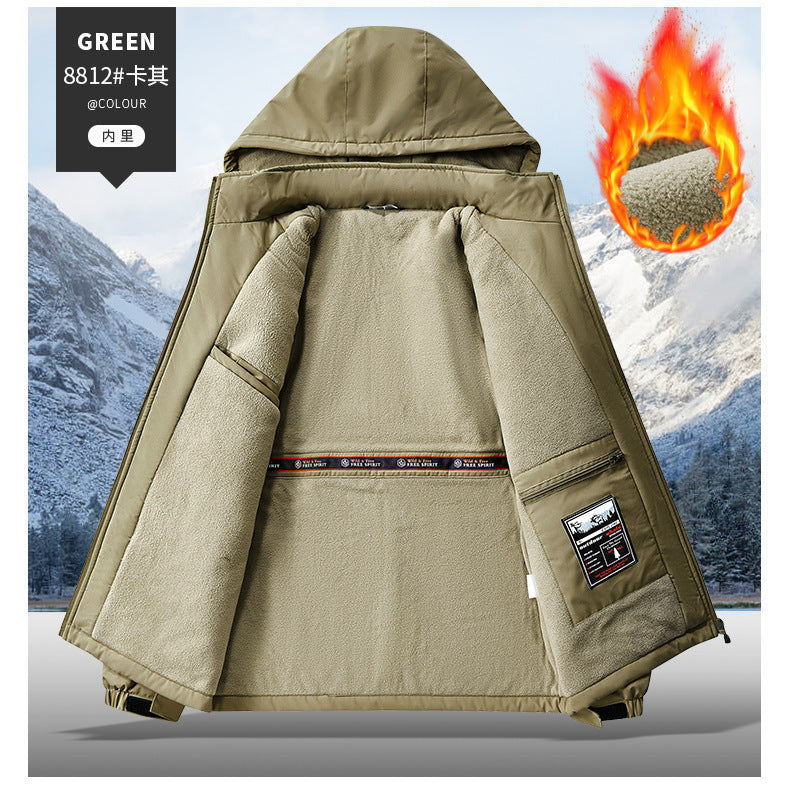 Cotton Jacket Fleece-Lined Thickeneded Windproof Waterproof Warm Autumn and Winter Cotton Jacket Large Size Workwear Outdoor Cotton Jacket for Men 8812