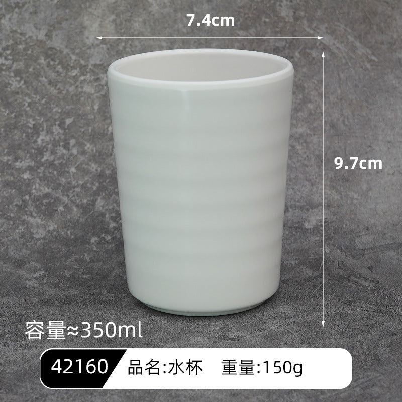 A5 Melamine Imitation Porcelain Water Cup Hotel Anti-Fall Tea Restaurant Hotel Commercial Creative Simple Pure White Round Threaded Cup