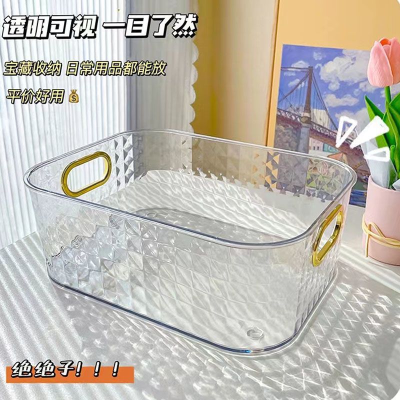 European and American Light Luxury Desktop Cosmetic Storage Box Transparent PET Advanced Dressing Table Mask Sundry Snack Storage Box
