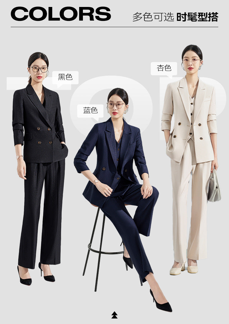 Blue Classy Professional Suit Suit for Women 2025 Spring & Fall New Style Workplace Formal Wear Elegant Work Clothing Three-Piece Suit