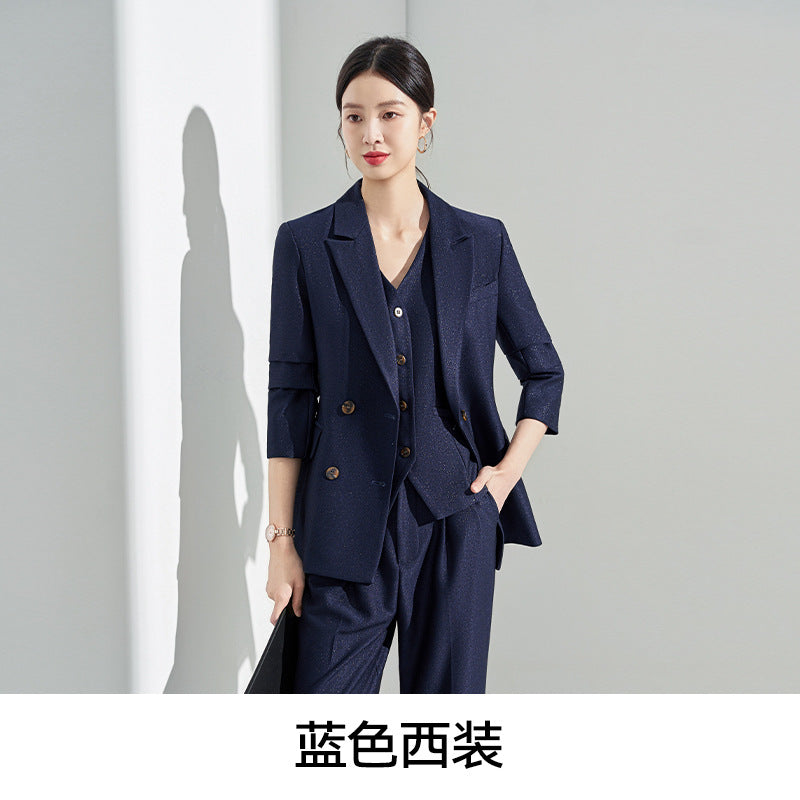 Blue Classy Professional Suit Suit for Women 2025 Spring & Fall New Style Workplace Formal Wear Elegant Work Clothing Three-Piece Suit